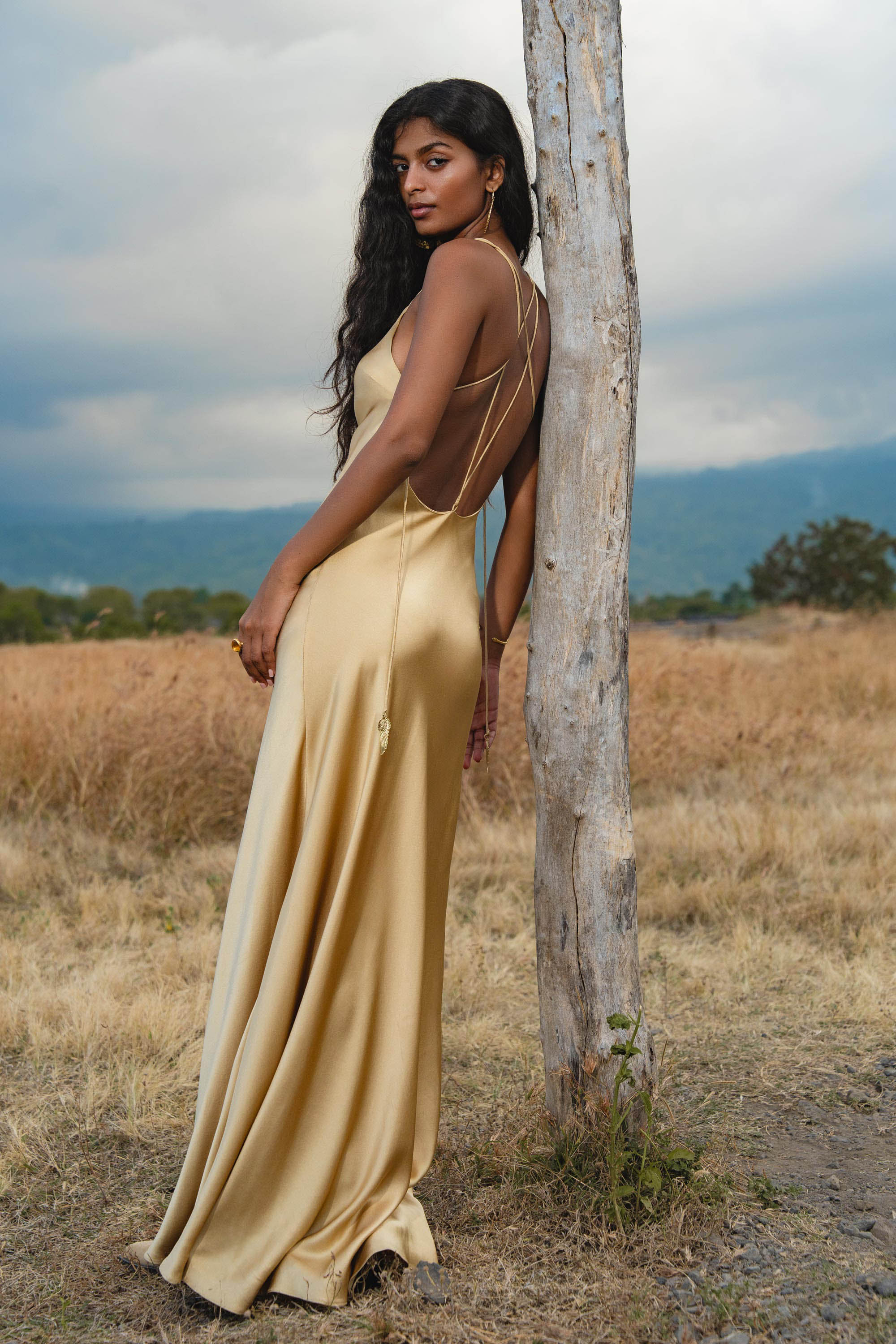 Silk SIip Dress in Inka Gold Colour — Backless Boho Bridesmaid Evening Gown - AYA SW IDR