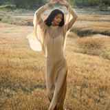 Silk SIip Dress in Inka Gold Colour — Backless Boho Bridesmaid Evening Gown - AYA SW IDR