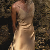 Silk SIip Dress in Inka Gold Colour — Backless Boho Bridesmaid Evening Gown - AYA SW IDR