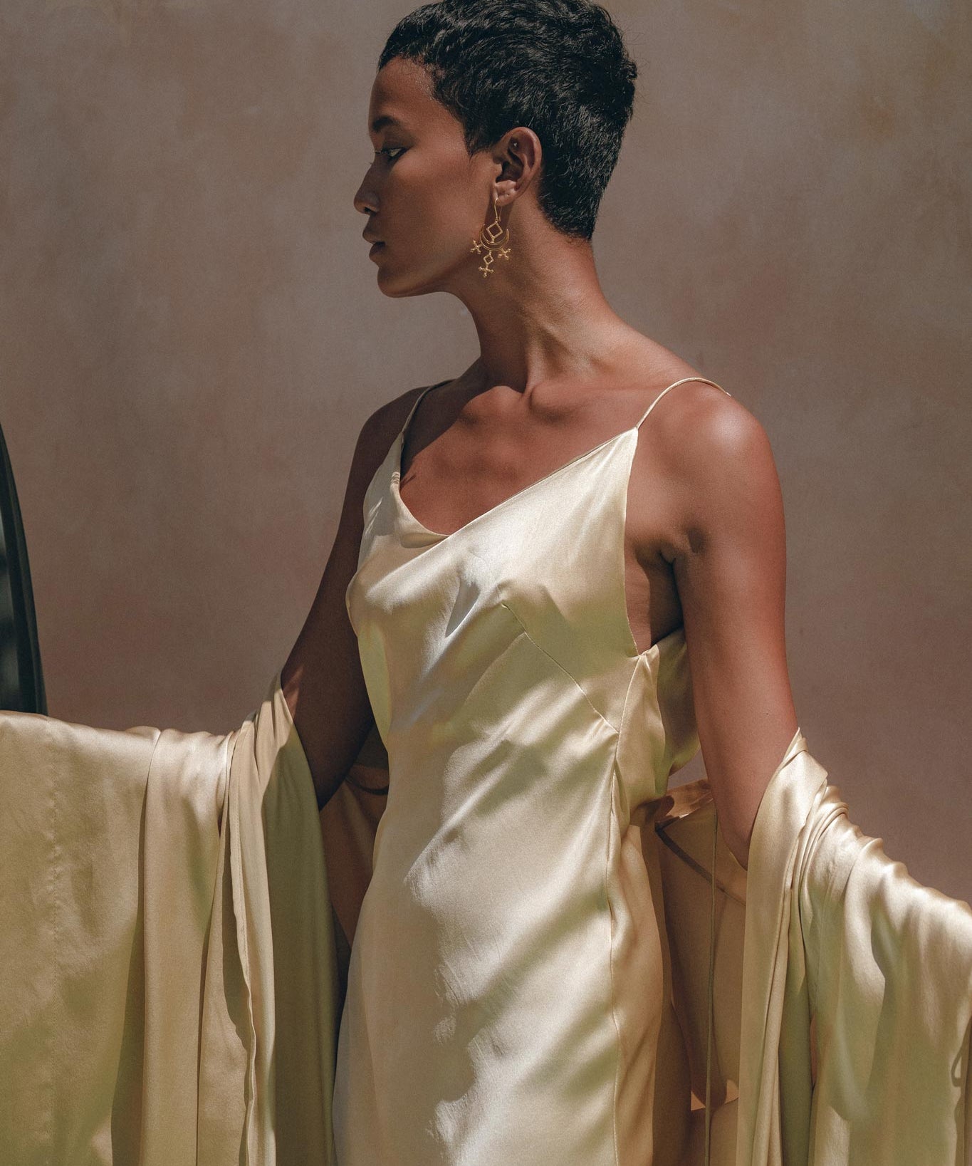 Peace Silk Boho Dress, Mini Cocktail Dress, Evening Gold Silk Dress - AYA Sacred Wear