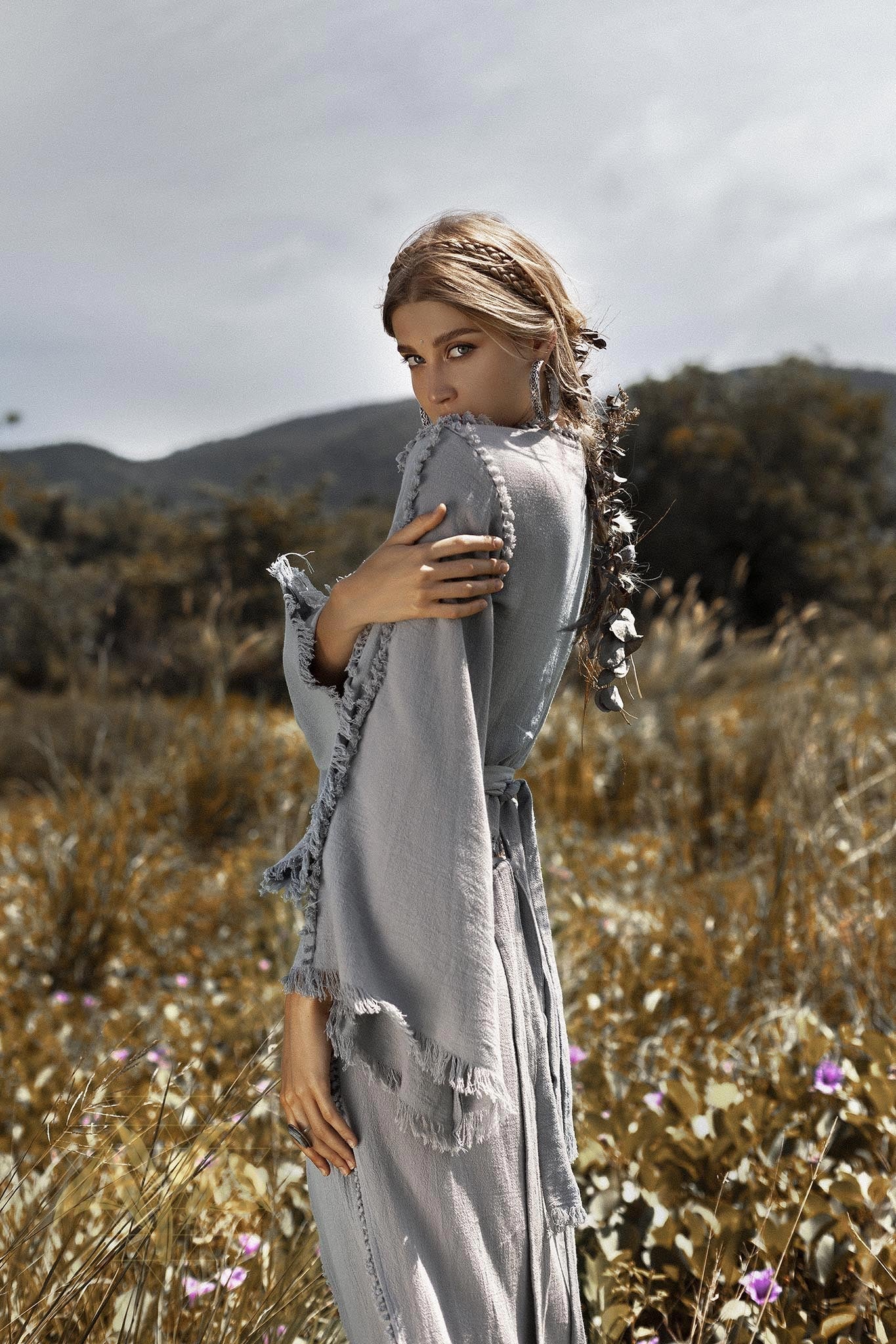 Sky Blue Boho Top • Bohemian Wrap • Organic Top Women • Wide Sleeve Wrap Top - AYA SW IDR