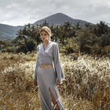 Sky Blue Boho Top • Bohemian Wrap • Organic Top Women • Wide Sleeve Wrap Top - AYA SW IDR