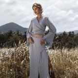 Sky Blue Boho Top • Bohemian Wrap • Organic Top Women • Wide Sleeve Wrap Top - AYA SW IDR