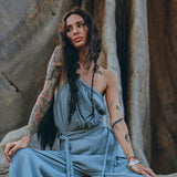 Sky Blue Braided Belted Jumpsuit, Overalls Women, Apron Dress - AYA SW IDR