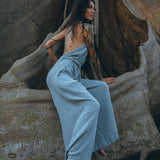 Sky Blue Braided Belted Jumpsuit, Overalls Women, Apron Dress - AYA SW IDR