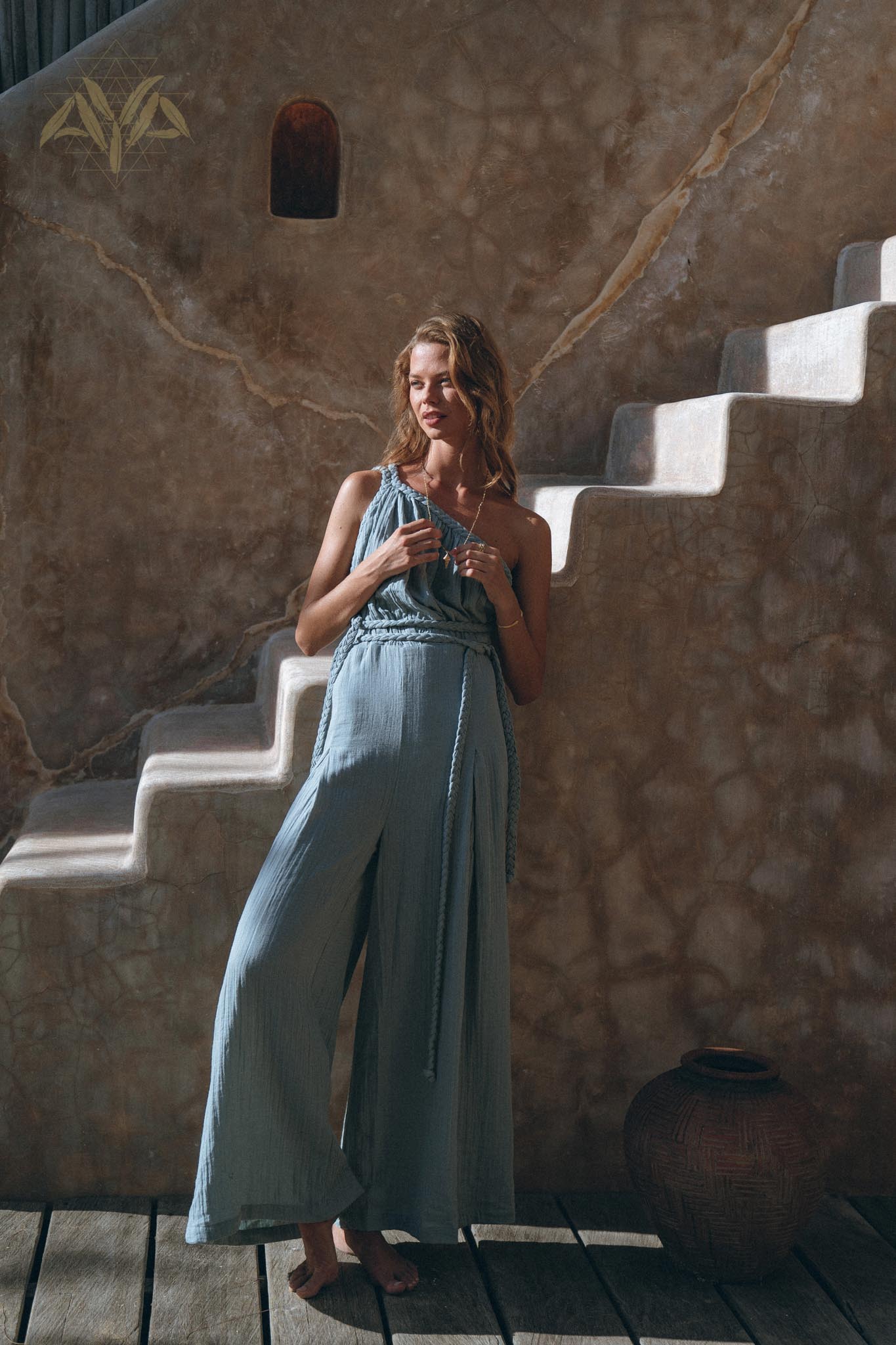 Sky Blue Braided Belted Jumpsuit, Overalls Women, Apron Dress - AYA SW IDR