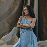 Sky Blue Braided Belted Jumpsuit, Overalls Women, Apron Dress - AYA SW IDR