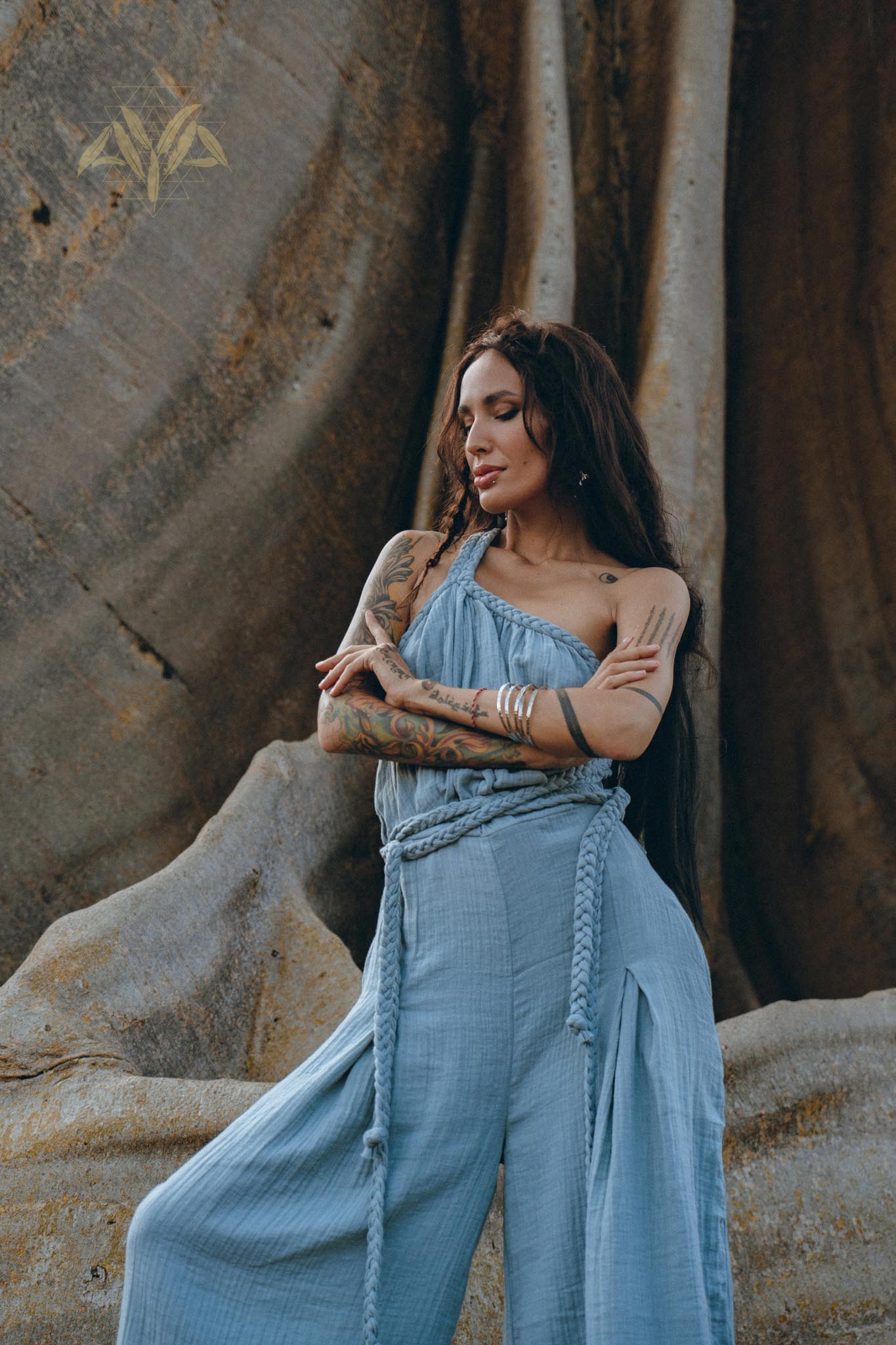 Sky Blue Braided Belted Jumpsuit, Overalls Women, Apron Dress - AYA SW IDR