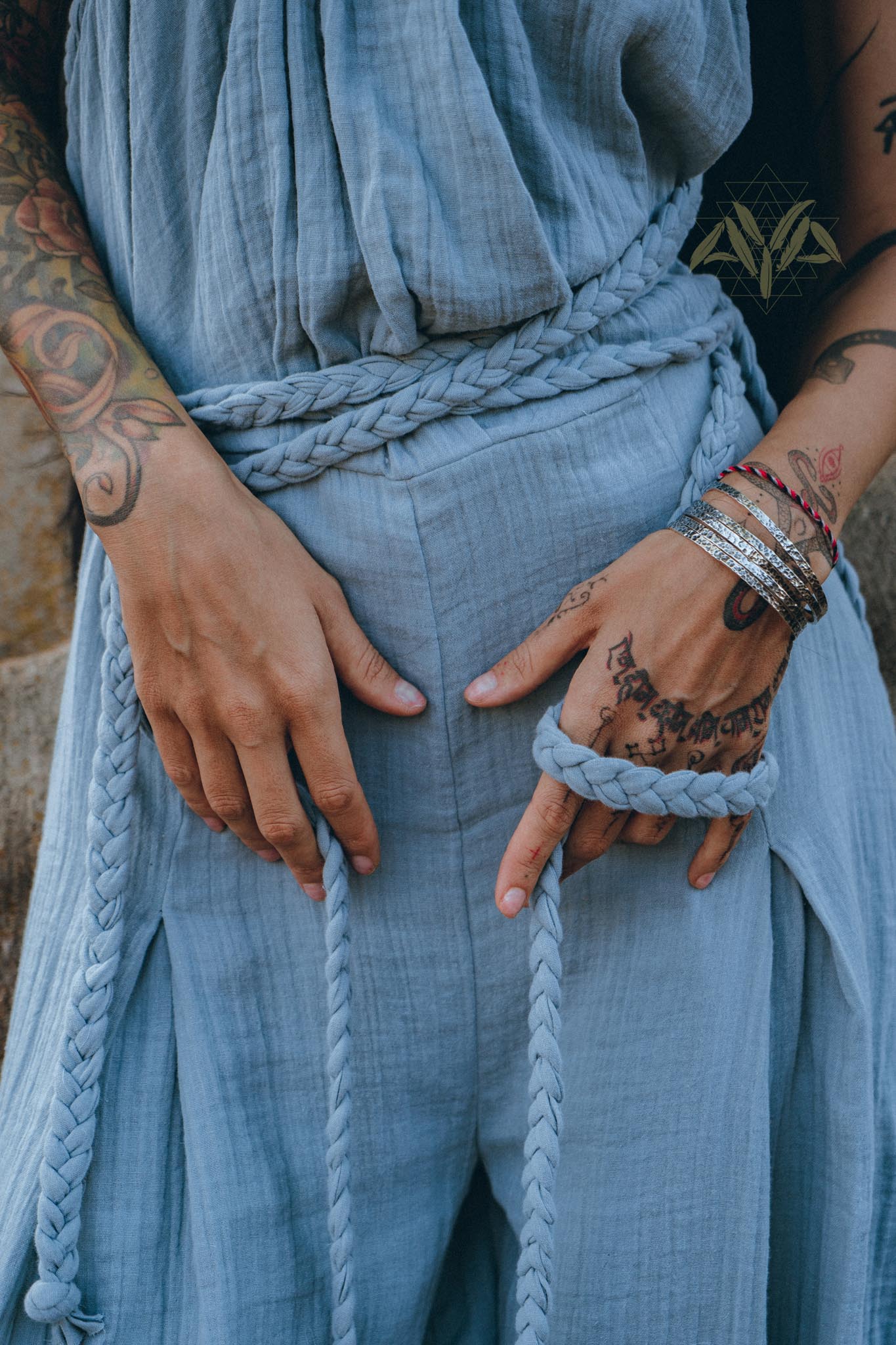Sky Blue Braided Belted Jumpsuit, Overalls Women, Apron Dress - AYA SW IDR