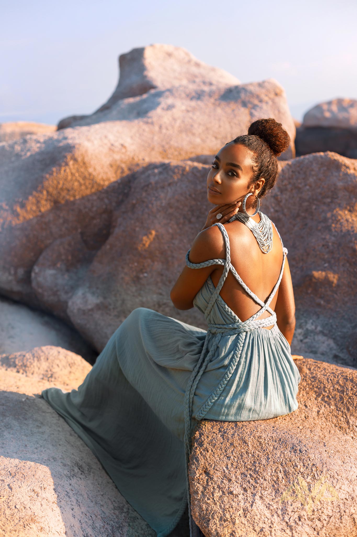 Sky Blue Greek Goddess Prom Boho Dress - AYA SW IDR