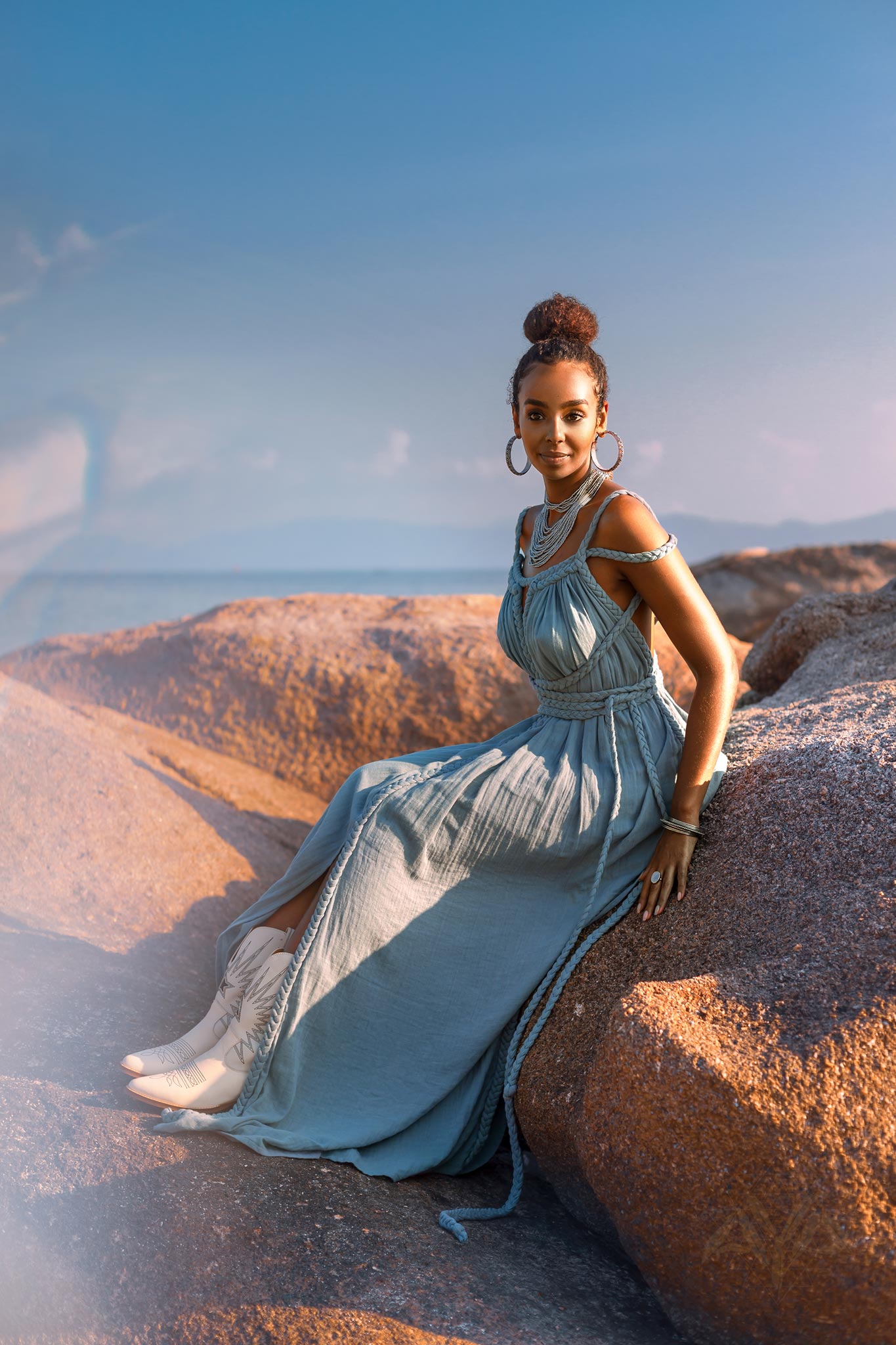 Sky Blue Greek Goddess Prom Boho Dress - AYA SW IDR