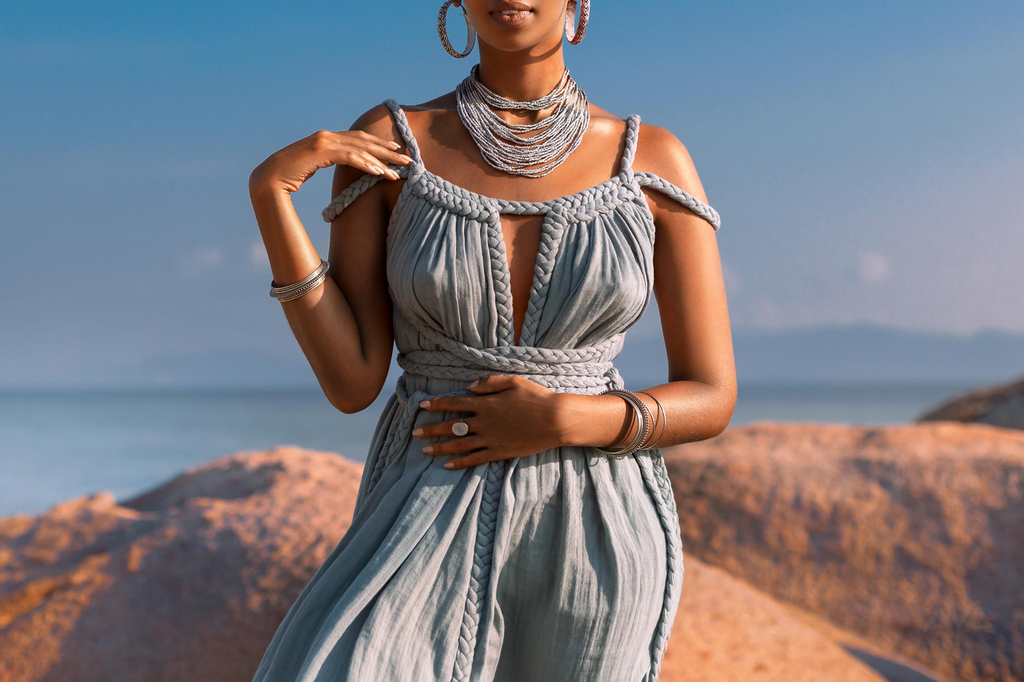 Sky Blue Greek Goddess Prom Boho Dress - AYA SW IDR
