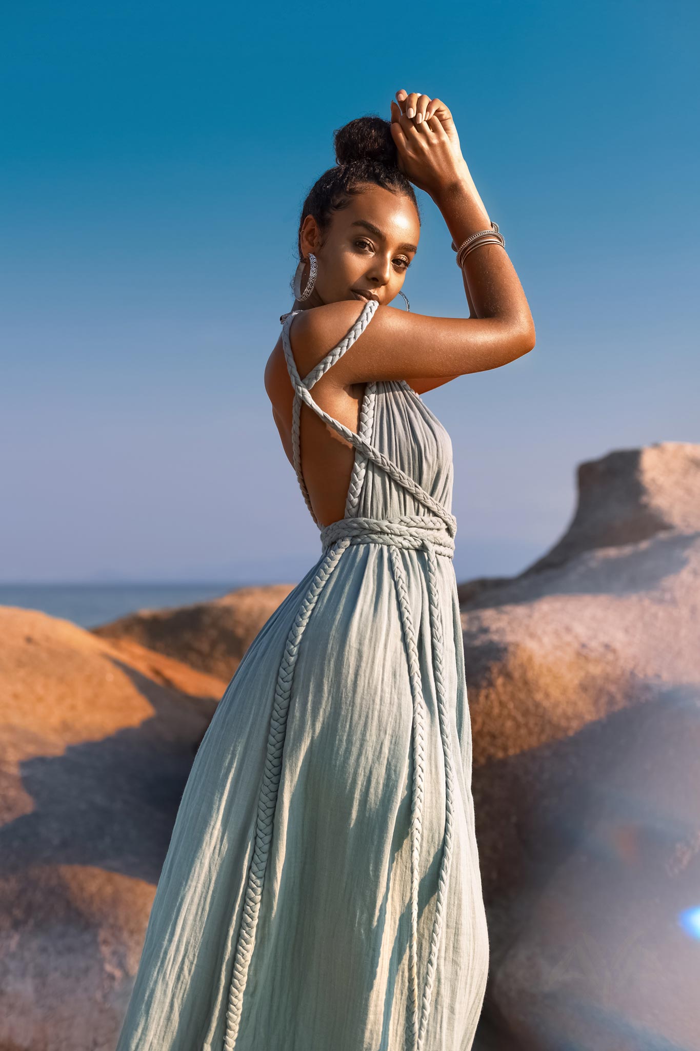 Sky Blue Greek Goddess Prom Boho Dress - AYA SW IDR