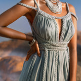 Sky Blue Greek Goddess Prom Boho Dress - AYA SW IDR