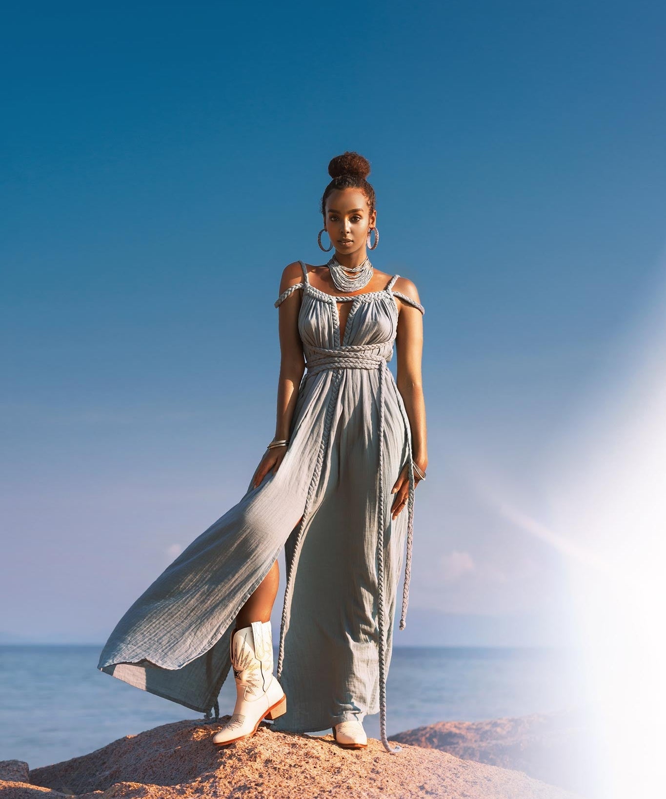 Sky Blue Greek Goddess Prom Boho Dress - AYA SW IDR