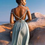Sky Blue Greek Goddess Prom Boho Dress - AYA SW IDR