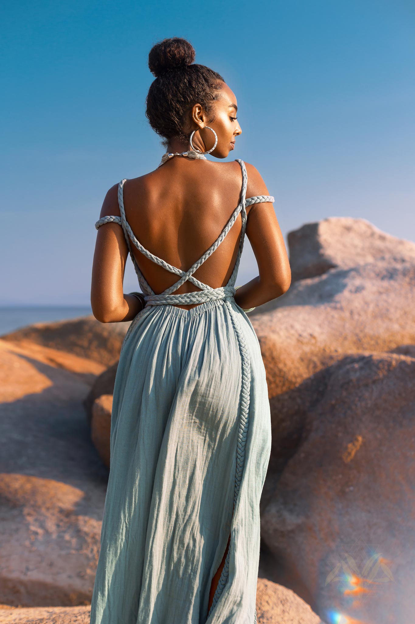 Sky Blue Greek Goddess Prom Boho Dress - AYA SW IDR