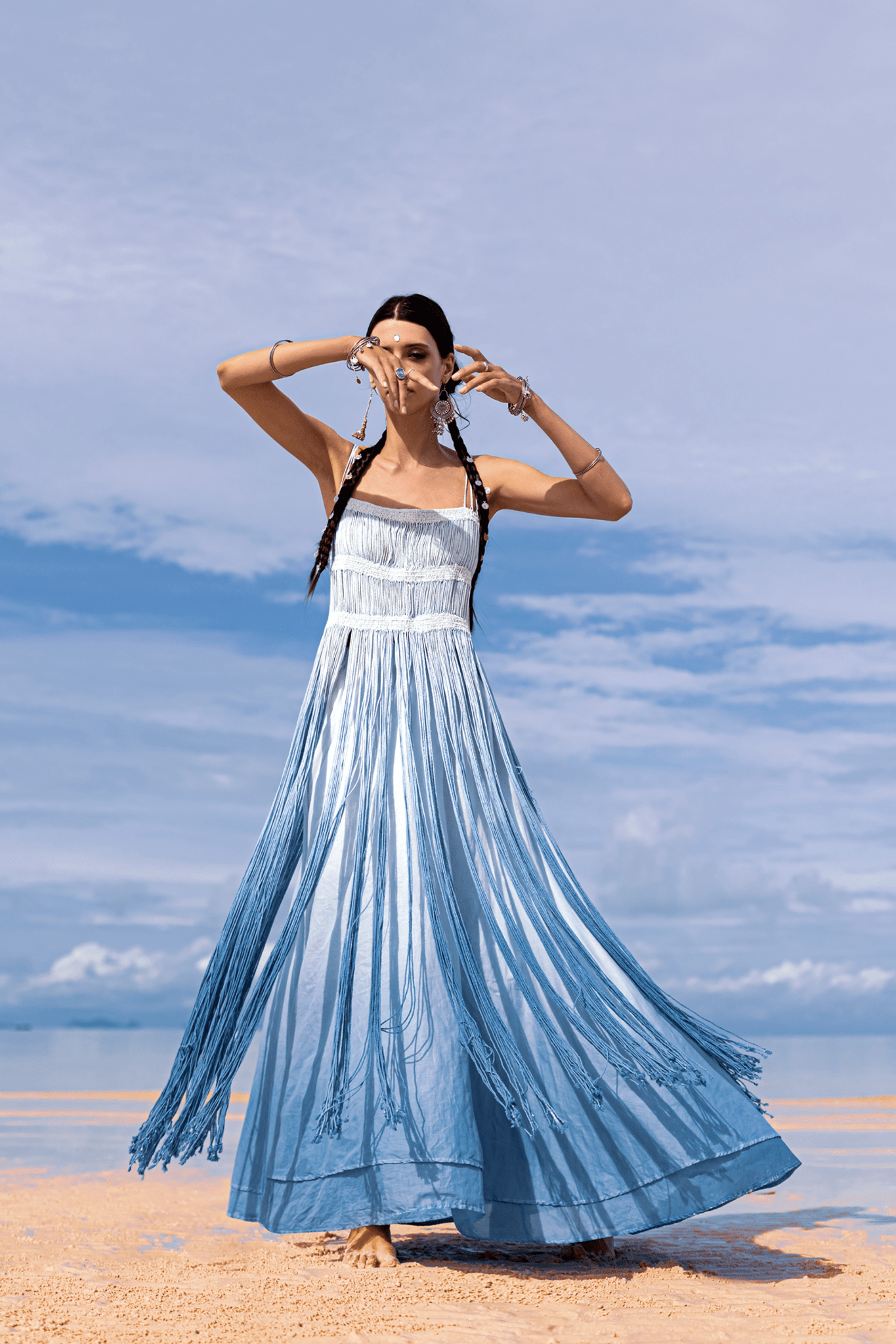 Sky Blue Macrame Slip Over • Tribal Goddess Sheer Overlay Dress - AYA SW IDR