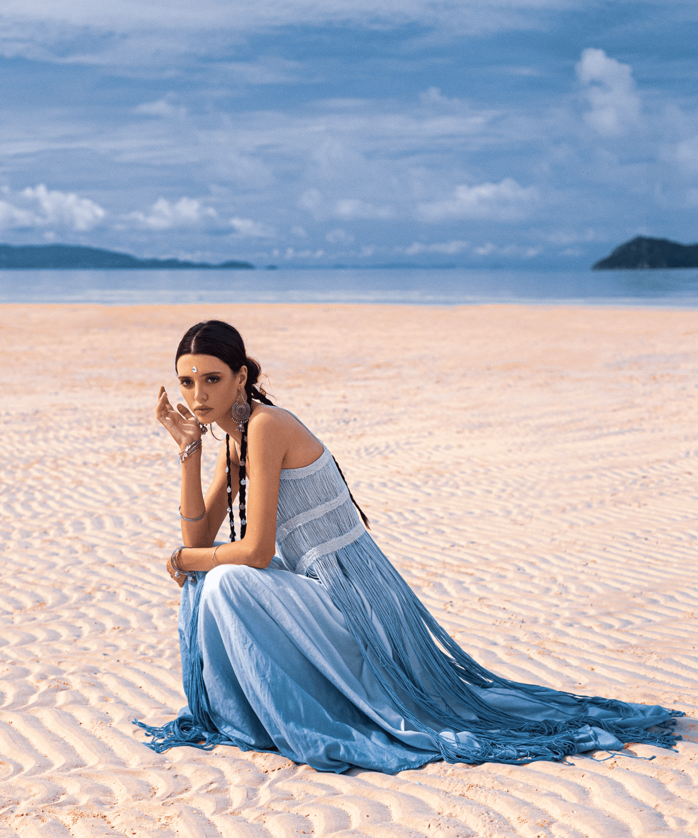 Sky Blue Macrame Slip Over • Tribal Goddess Sheer Overlay Dress - AYA SW IDR