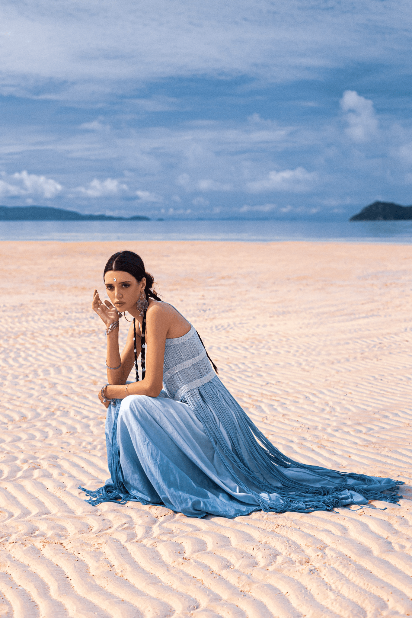Sky Blue Macrame Slip Over • Tribal Goddess Sheer Overlay Dress - AYA SW IDR