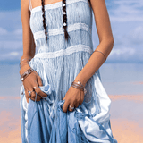 Sky Blue Macrame Slip Over • Tribal Goddess Sheer Overlay Dress - AYA SW IDR
