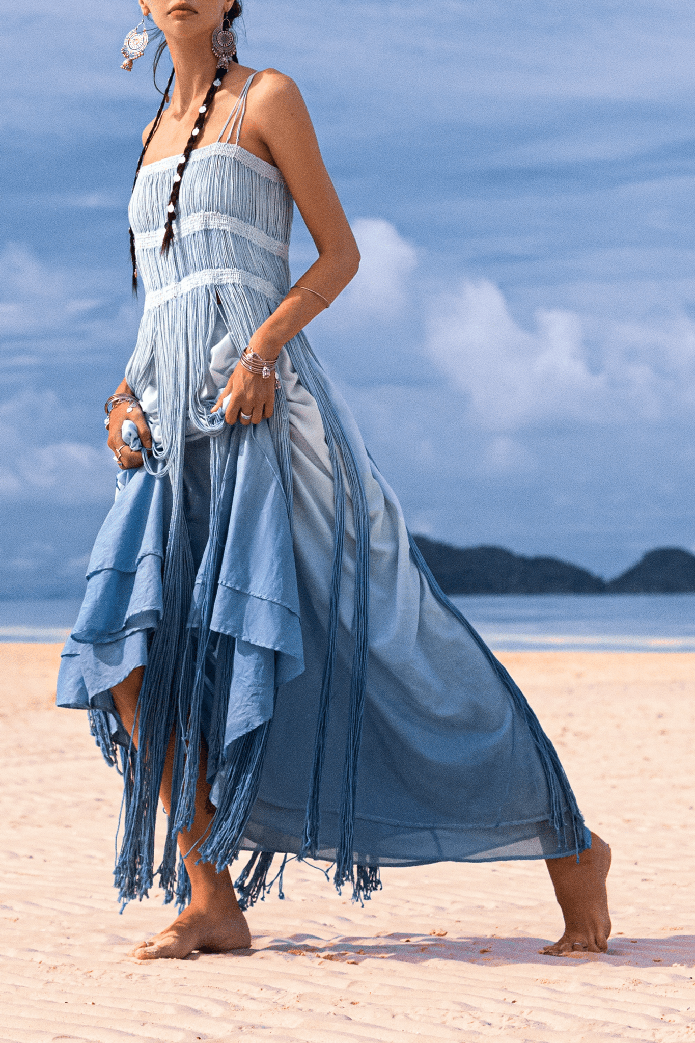 Sky Blue Macrame Slip Over • Tribal Goddess Sheer Overlay Dress - AYA SW IDR