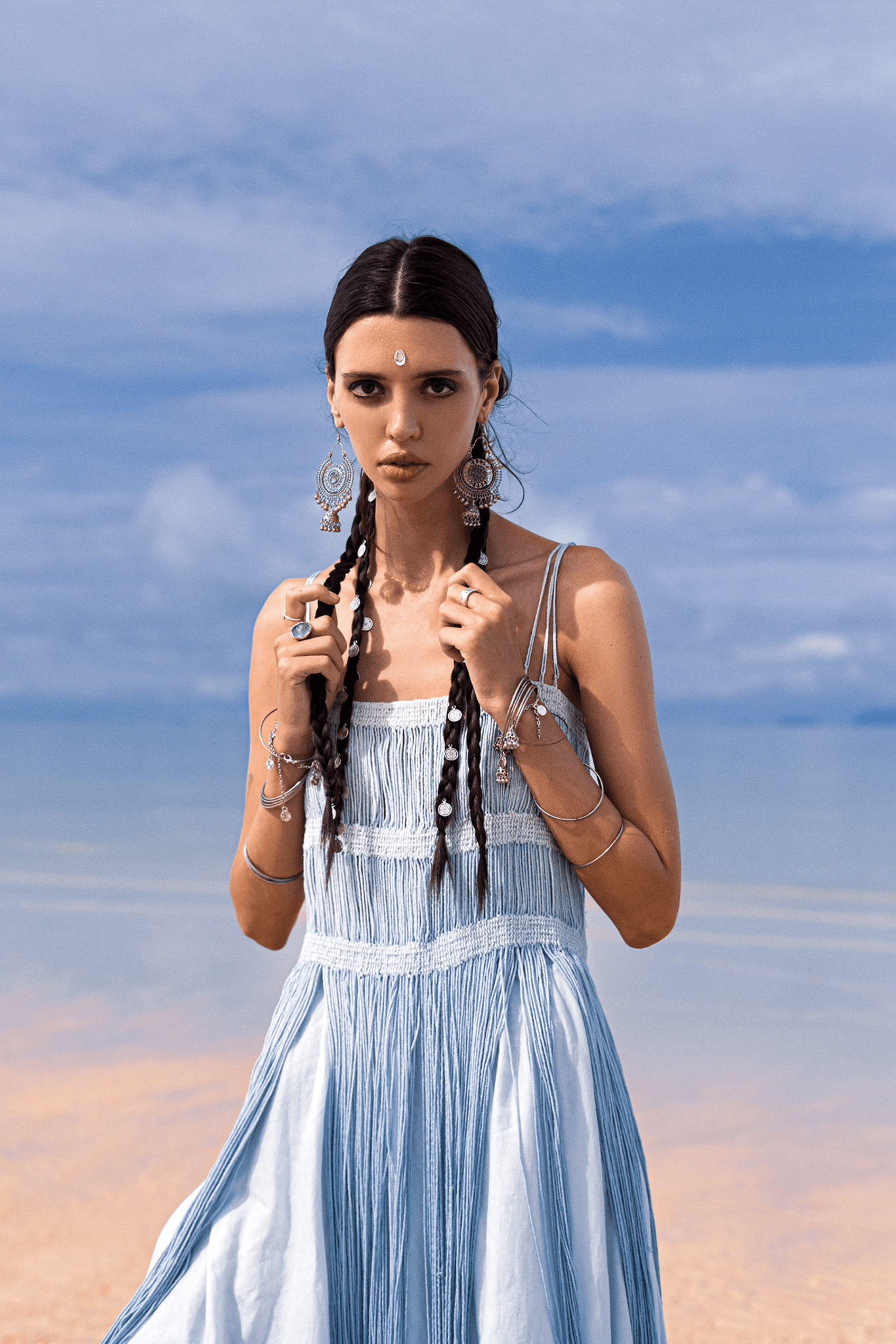 Sky Blue Macrame Slip Over • Tribal Goddess Sheer Overlay Dress - AYA SW IDR