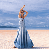 Sky Blue Macrame Slip Over • Tribal Goddess Sheer Overlay Dress - AYA SW IDR