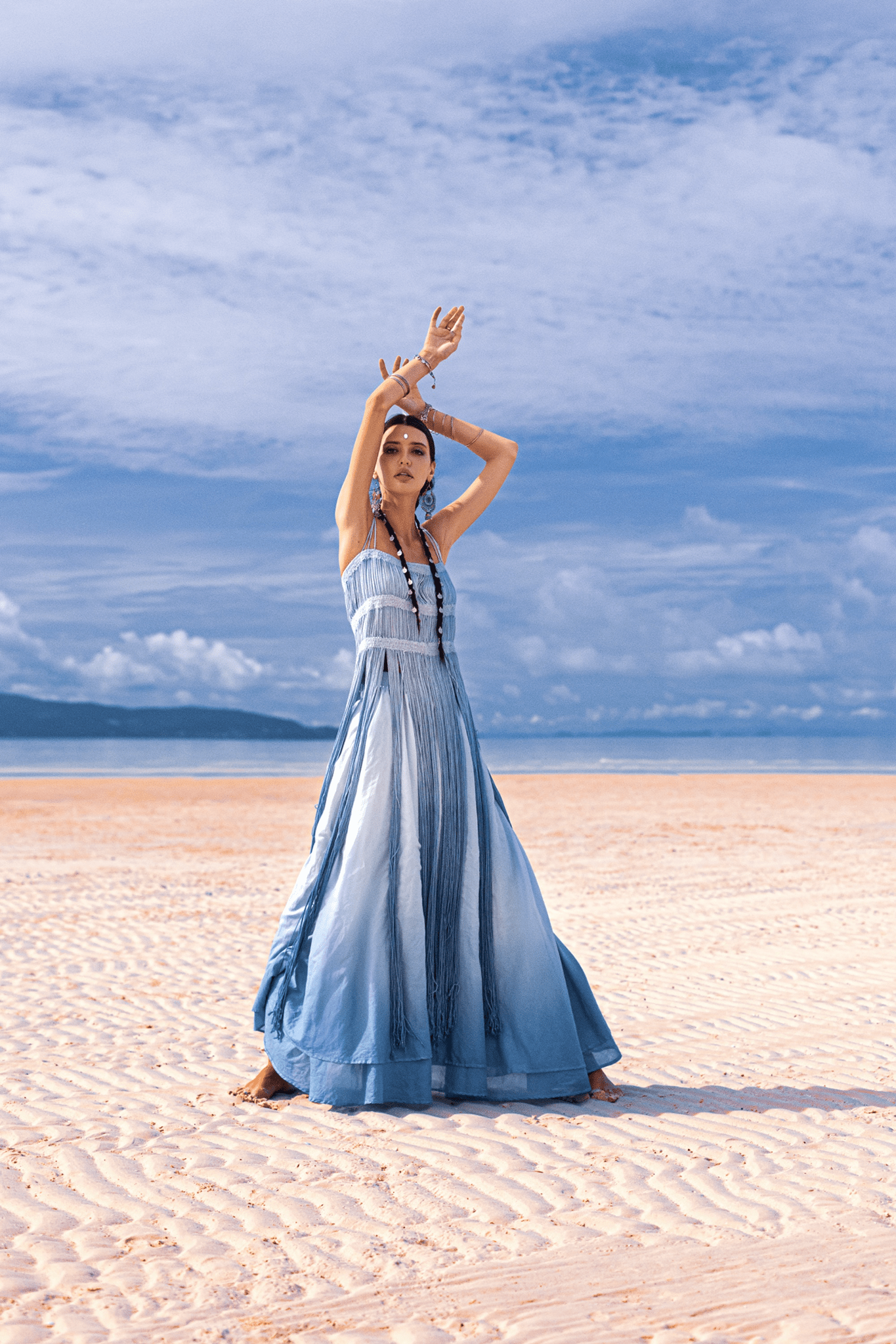 Sky Blue Macrame Slip Over • Tribal Goddess Sheer Overlay Dress - AYA SW IDR