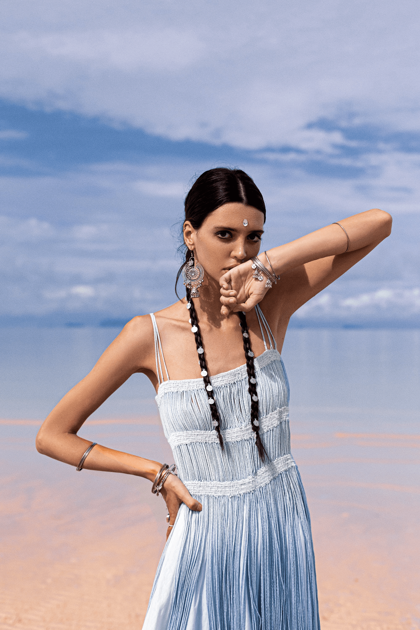 Sky Blue Macrame Slip Over • Tribal Goddess Sheer Overlay Dress - AYA SW IDR