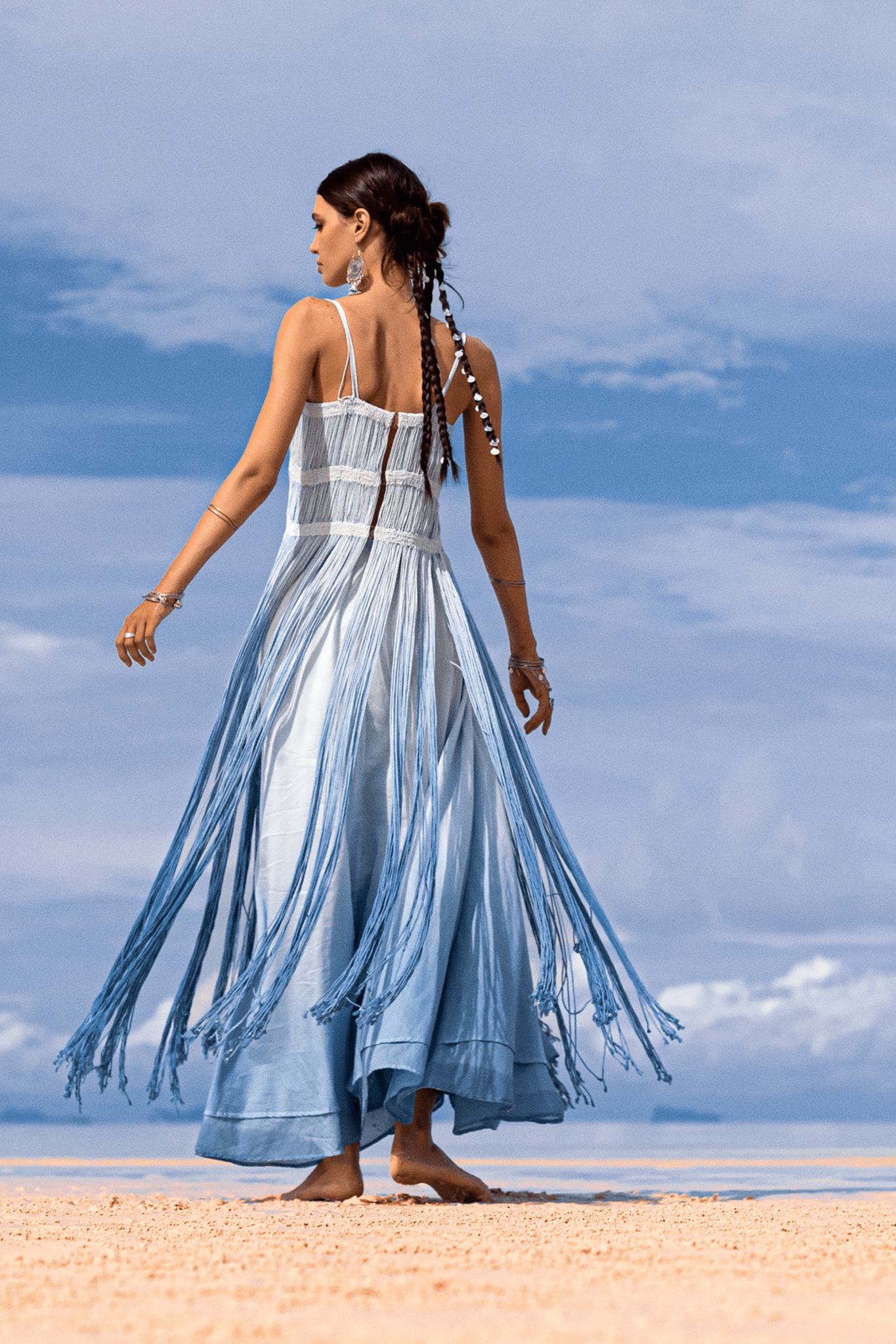 Sky Blue Macrame Slip Over • Tribal Goddess Sheer Overlay Dress - AYA SW IDR