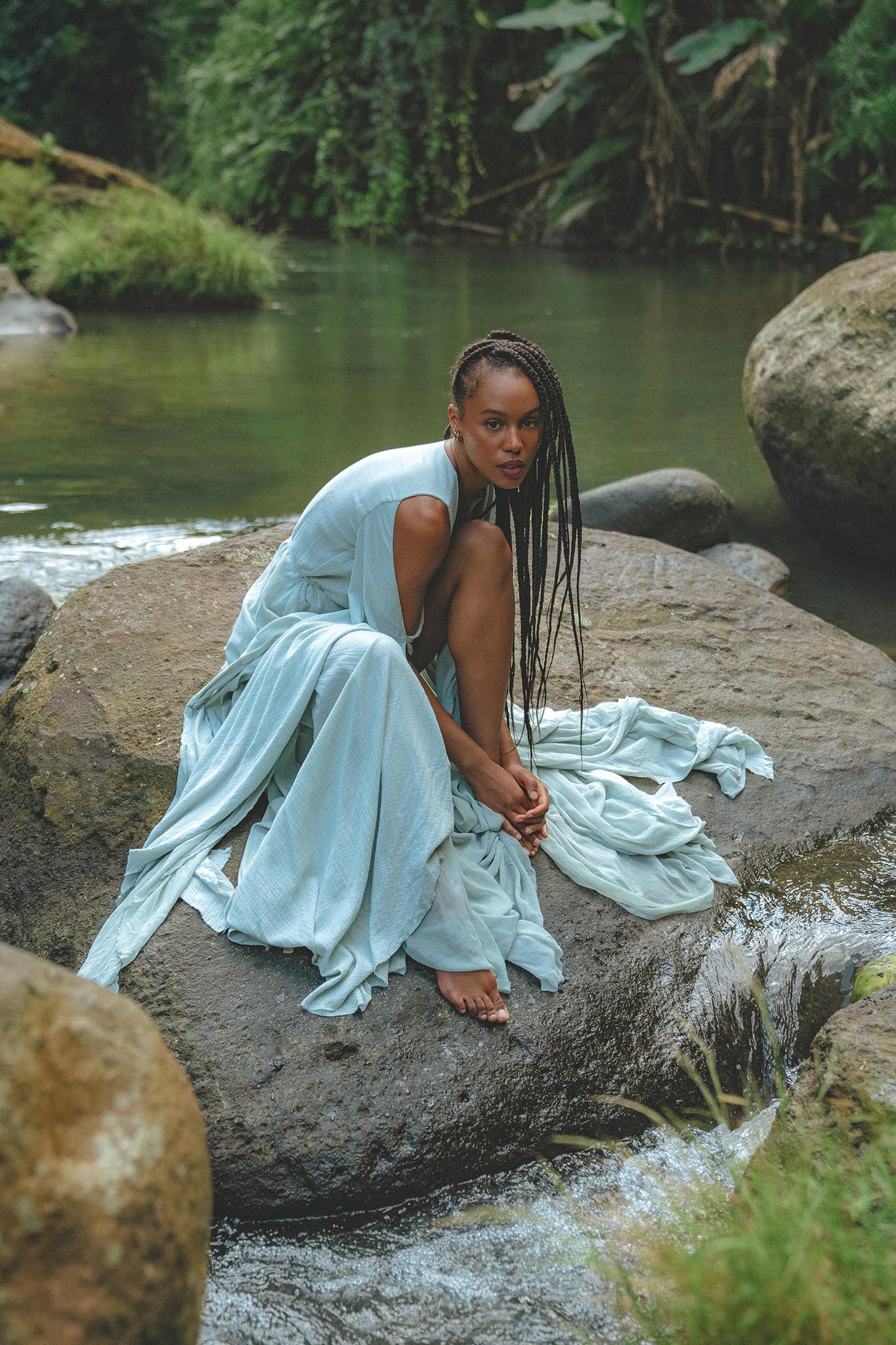 Sky Blue Makosh Goddess Dress • Light Cotton Formal Wrap Dress • Boho Maxi Dress - AYA SW IDR