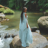 Sky Blue Makosh Goddess Dress • Light Cotton Formal Wrap Dress • Boho Maxi Dress - AYA SW IDR