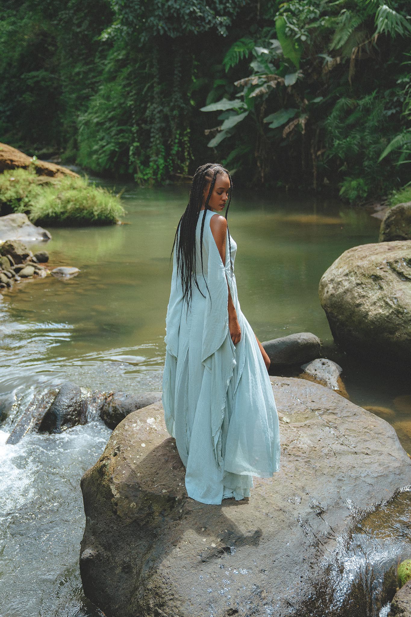 Sky Blue Makosh Goddess Dress • Light Cotton Formal Wrap Dress • Boho Maxi Dress - AYA SW IDR