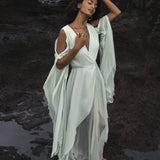 Sky Blue Makosh Goddess Dress • Light Cotton Formal Wrap Dress • Boho Maxi Dress - AYA SW IDR