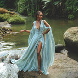 Sky Blue Makosh Goddess Dress • Light Cotton Formal Wrap Dress • Boho Maxi Dress - AYA SW IDR