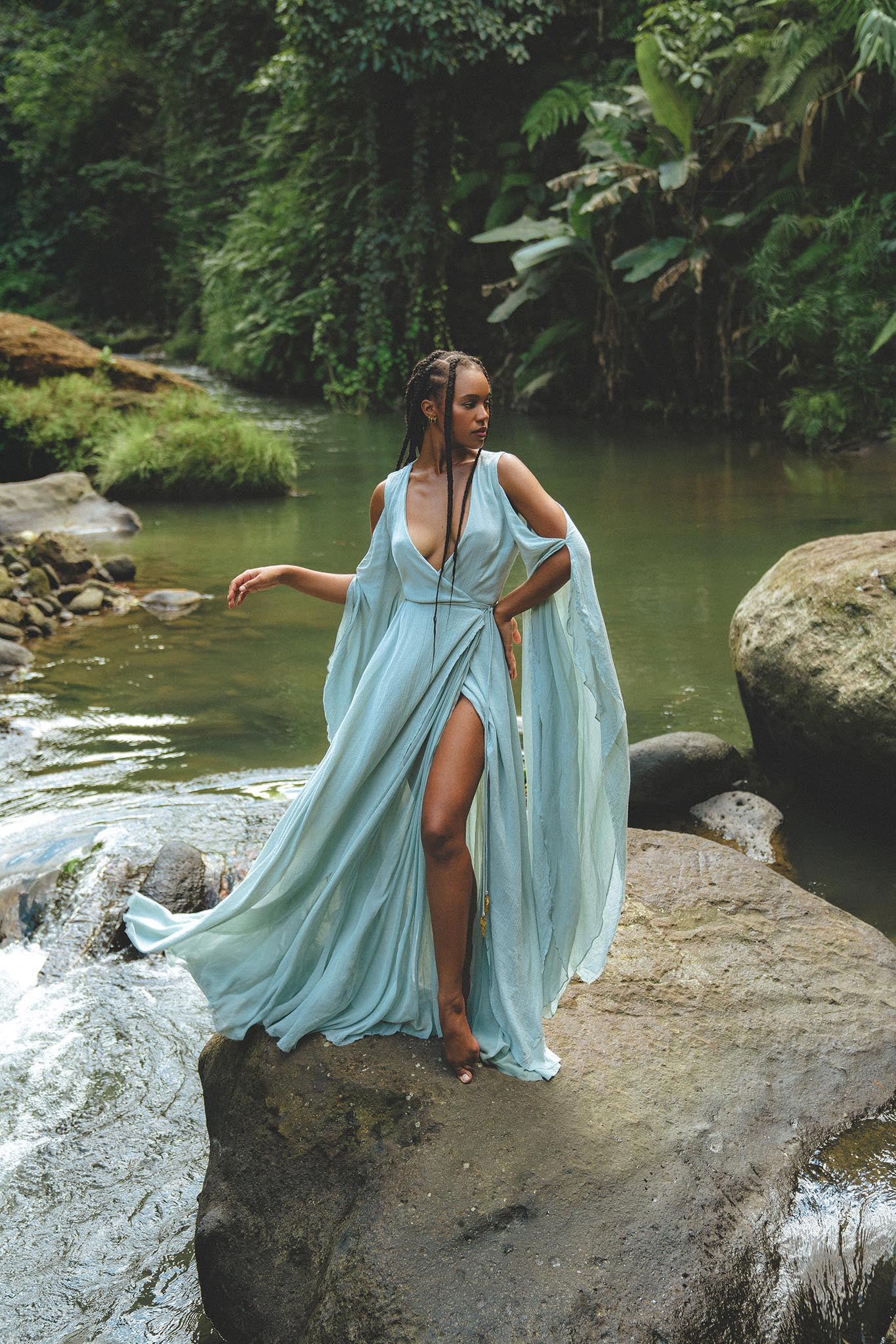 Sky Blue Makosh Goddess Dress • Light Cotton Formal Wrap Dress • Boho Maxi Dress - AYA SW IDR