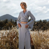 Sky Blue Maxi Skirt • Handmade Tassels Skirt • Open Sides Goddess Boho Skirt - AYA SW IDR
