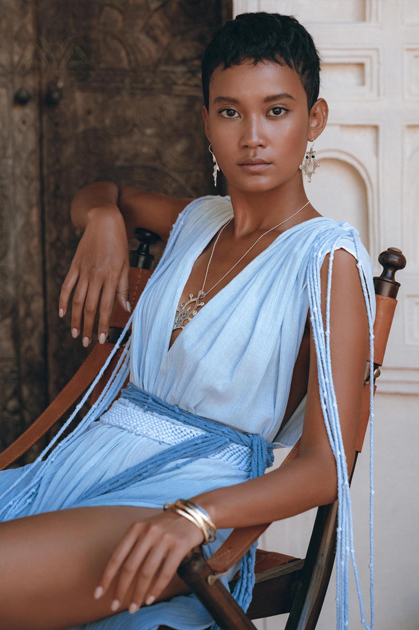 Sky Blue Ombre Dyed Dress • Boho Wedding Dress • Handmade Macrame Dress - AYA SW IDR