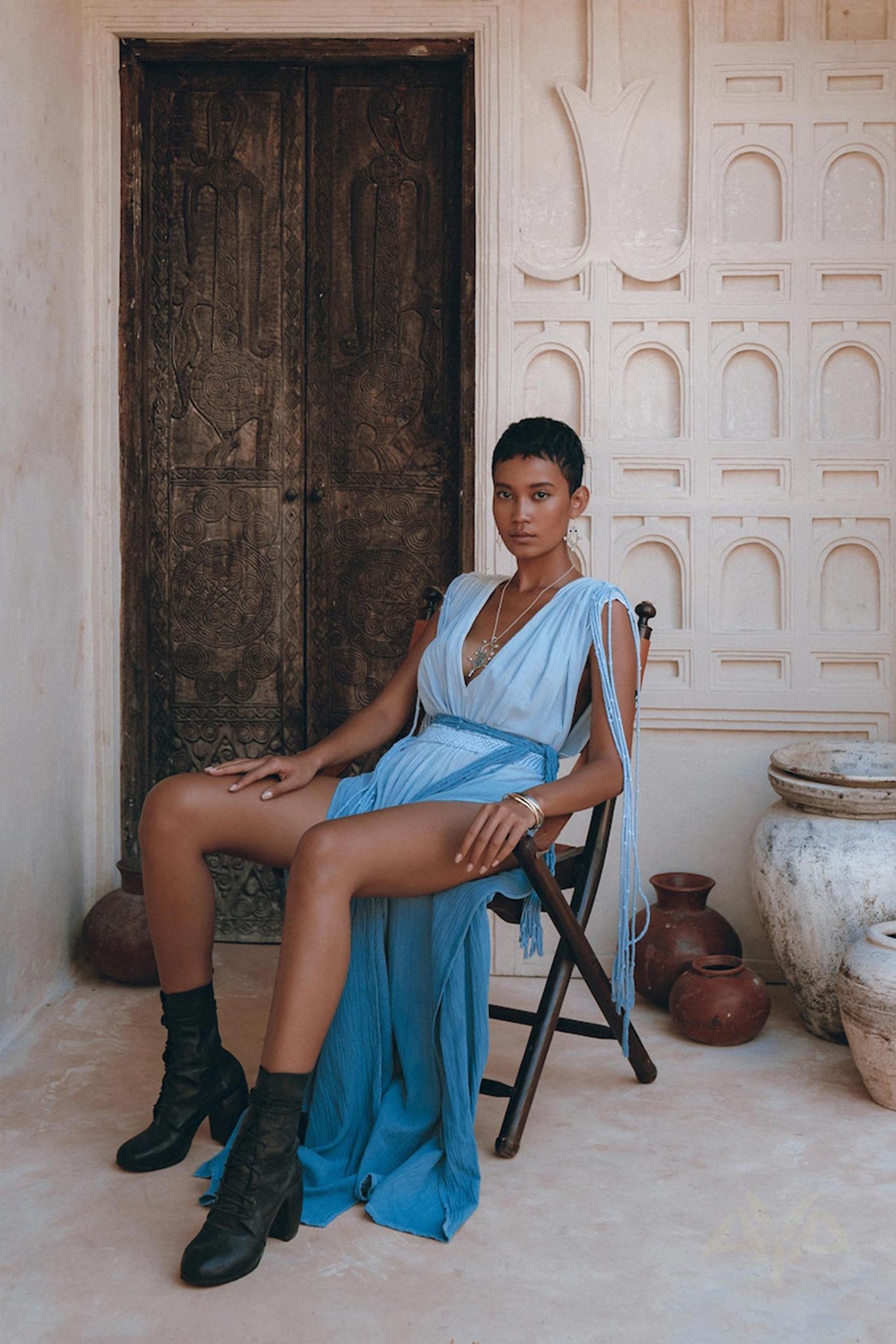 Sky Blue Ombre Dyed Dress • Boho Wedding Dress • Handmade Macrame Dress - AYA SW IDR