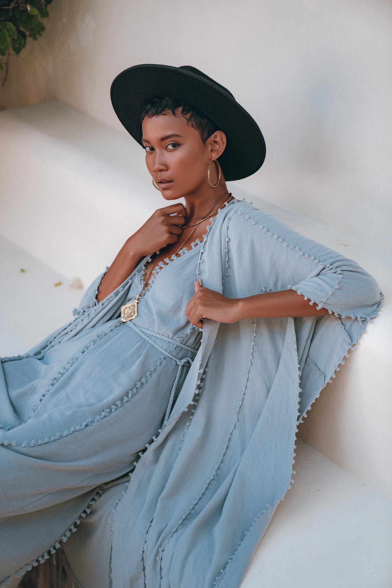 Sky Blue Poncho Robe • Boho Cape for Women • Bridal Cover Up for Wedding - AYA SW IDR