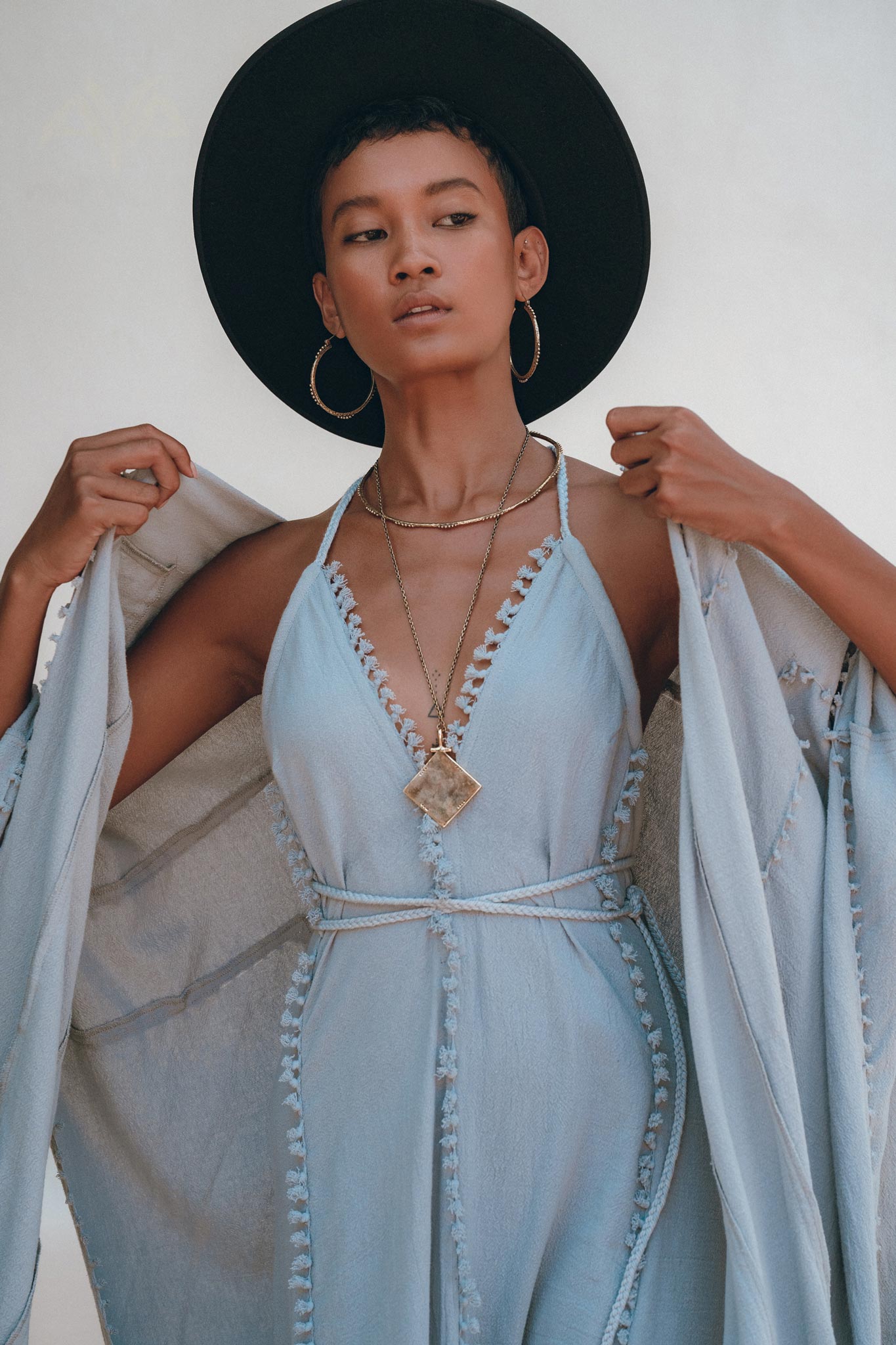 Sky Blue Poncho Robe • Boho Cape for Women • Bridal Cover Up for Wedding - AYA SW IDR