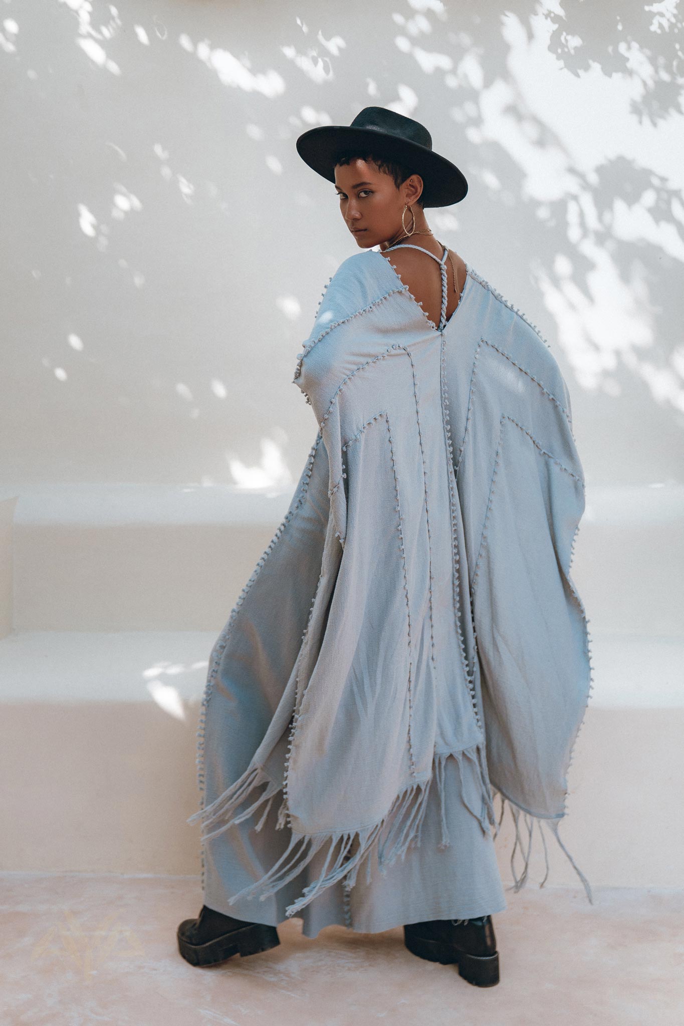 Sky Blue Poncho Robe • Boho Cape for Women • Bridal Cover Up for Wedding - AYA SW IDR