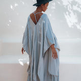 Sky Blue Poncho Robe • Boho Cape for Women • Bridal Cover Up for Wedding - AYA SW IDR