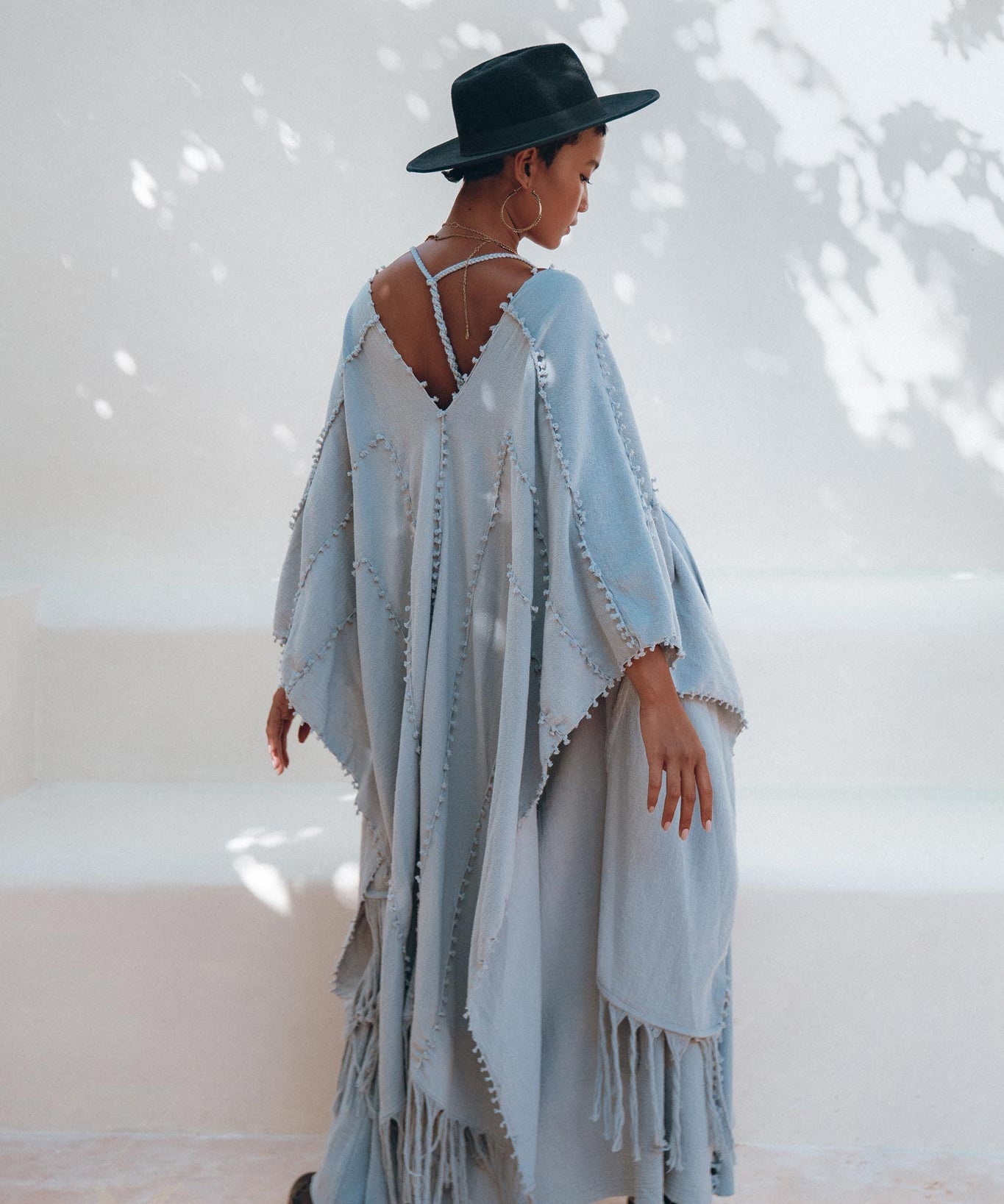Sky Blue Poncho Robe • Boho Cape for Women • Bridal Cover Up for Wedding - AYA SW IDR