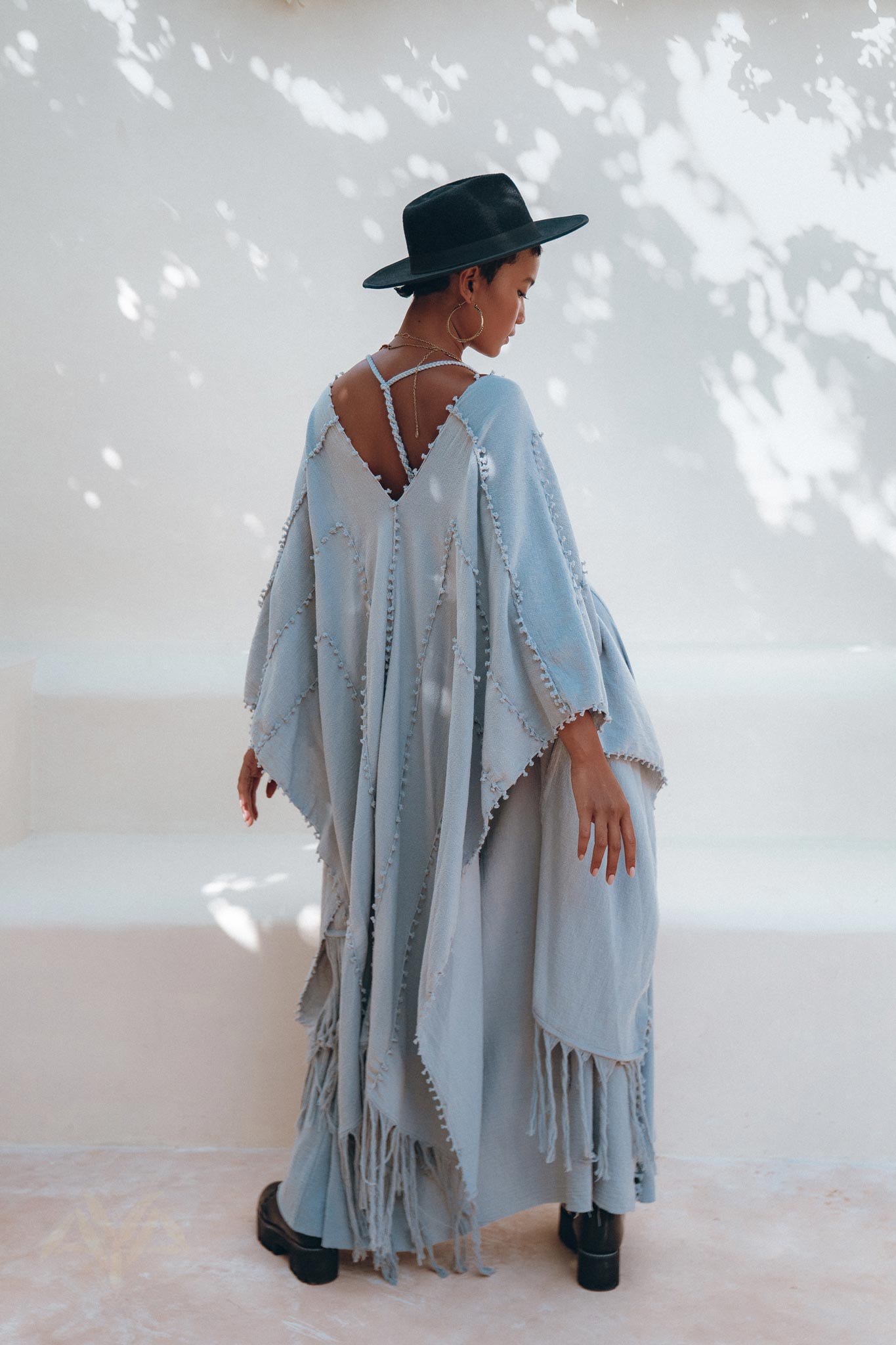 Sky Blue Poncho Robe • Boho Cape for Women • Bridal Cover Up for Wedding - AYA SW IDR