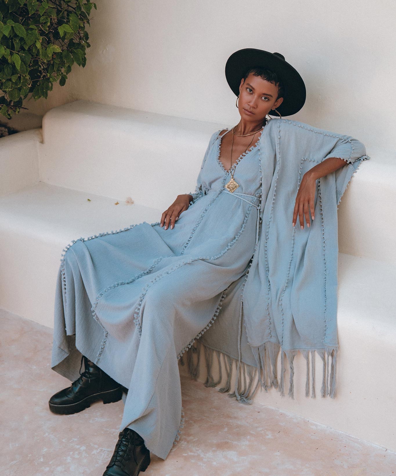 Sky Blue Poncho Robe • Boho Cape for Women • Bridal Cover Up for Wedding - AYA SW IDR