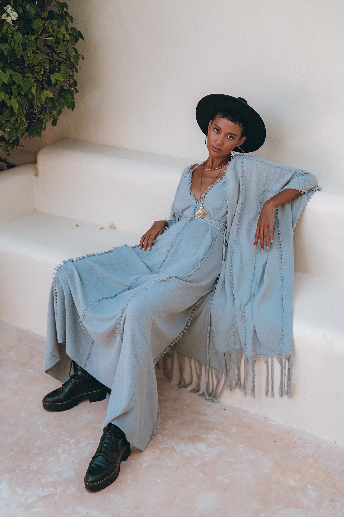 Sky Blue Poncho Robe • Boho Cape for Women • Bridal Cover Up for Wedding - AYA SW IDR