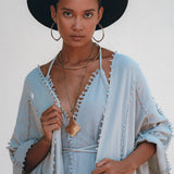 Sky Blue Poncho Robe • Boho Cape for Women • Bridal Cover Up for Wedding - AYA SW IDR