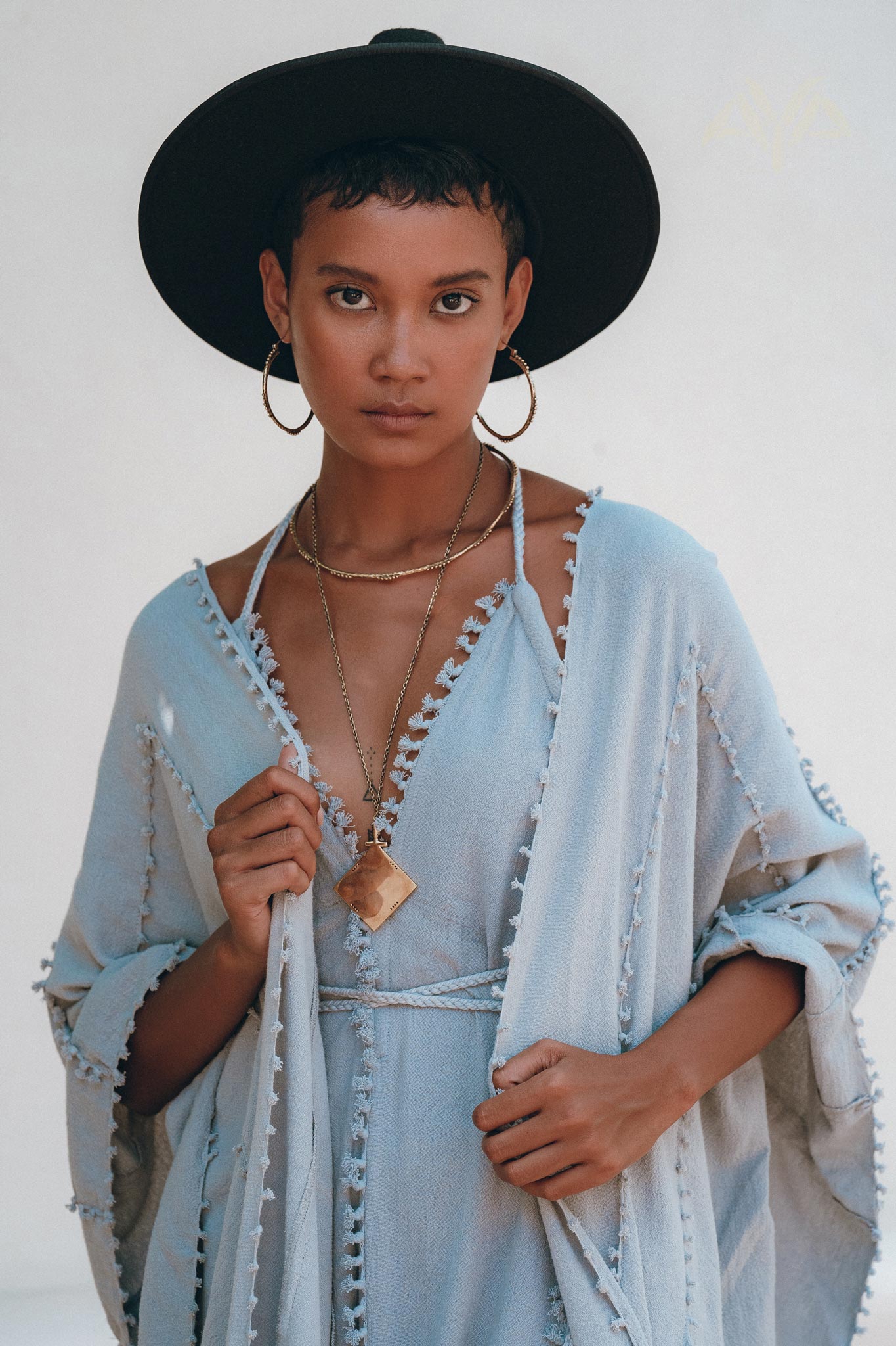 Sky Blue Poncho Robe • Boho Cape for Women • Bridal Cover Up for Wedding - AYA SW IDR